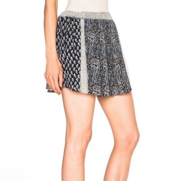 ULLA JOHNSON Remy Silk Print Mini Skirt Women 2 Navy Blue White Patchwork Flirty - Picture 3 of 16